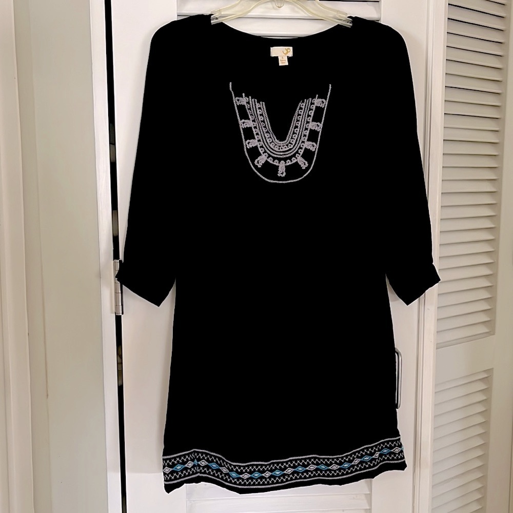 Artisan Embroidery Mini Black Dress  S